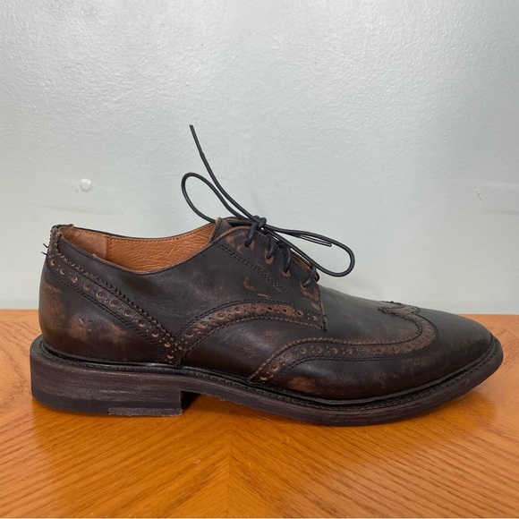 FRYE Paul Wingtip Men Leather Black Distressed Size 9